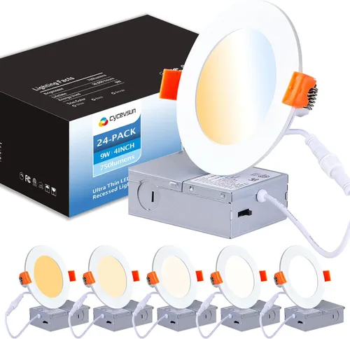 Vista 17 de CycevSun Luces empotrables LED de 4 pulgadas, sin lata, regulables y 5 CCT seleccionables, techo de oblea ultrafina, para exteriores e interiores, 9