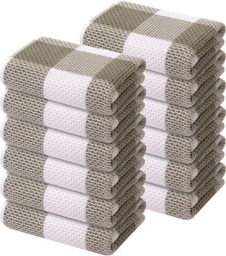Vista 26 de Mordimy Trapos de cocina a cuadros 100% algodón, 12 x 12 pulgadas, súper suaves y absorbentes, de secado rápido, trapos de cocina para cocina, Beige