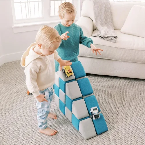 Vista 3 de Freshly Picked MagnetBlox - Bloques magnéticos de construcción para niños, juego estándar, azul y gris