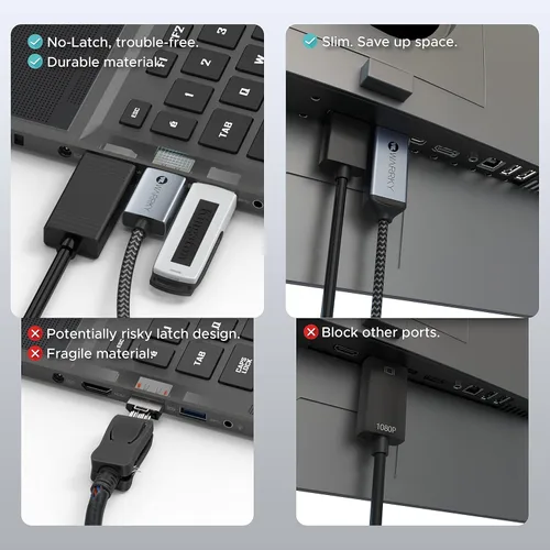 Vista 3 de Warrky Cable DisplayPort 4K a HDMI 3.3 pies [Caja de metal, cable de nylon] Transmisión unidireccional DP 1.2 computadora a pantalla HDMI 1.4