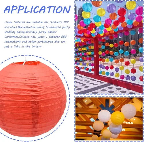 Vista 6 de 3 linternas de papel decorativas redondas chinas para cumpleaños, Halloween, boda, baby shower, decoración del hogar, fiesta (12 pulgadas, rojo)