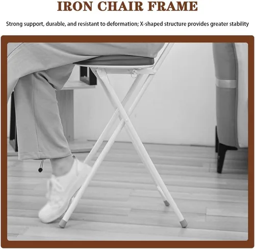 Vista 5 de 2-Pack Simple Bar Height Folding Chairs, Casual Wrought Iron Back Chairs, X-Frame Structure(Brown Color)