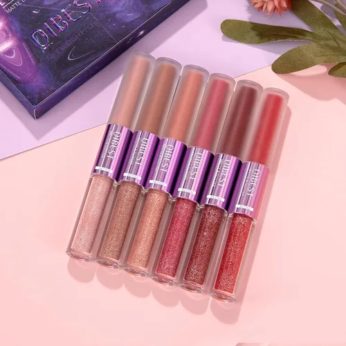 Vista 8 de Juego de 6 brillos de labios mate, brillo + lápiz labial mate suave de larga duración, esmalte labial hidratante impermeable, lápiz labial cosmético