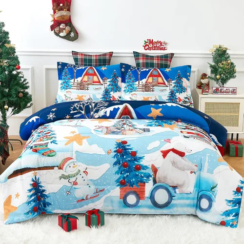 YIYEA Juego de edredón de Navidad tamaño individual para niñas y niños, bonito edredón para niños con funda de almohada, juego de edredón de