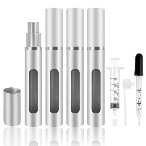 Vista 12 de Paquete de 2 mini botellas atomizadoras de perfume recargables, botellas separadas portátiles, cajas dispensadoras de spray para viajes y salidas