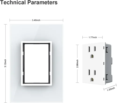 Vista 5 de LIVOLO Enchufes eléctricos verticales estándar de Estados Unidos con panel de vidrio templado (15A), CA 110 ~ 220 V, no salida GFCI