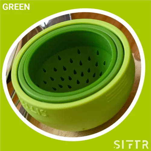 Vista 7 de (Verde) Juego de mini coladores de latas anidables, coladores y coladores pequeños que ahorran espacio, accesorio de cocina multiuso, colador