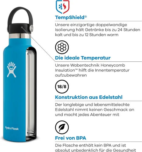Vista 2 de Hydro Flask - Botella de agua reutilizable de acero inoxidable, aislada al vacío, apta para lavavajillas, sin BPA, no tóxica