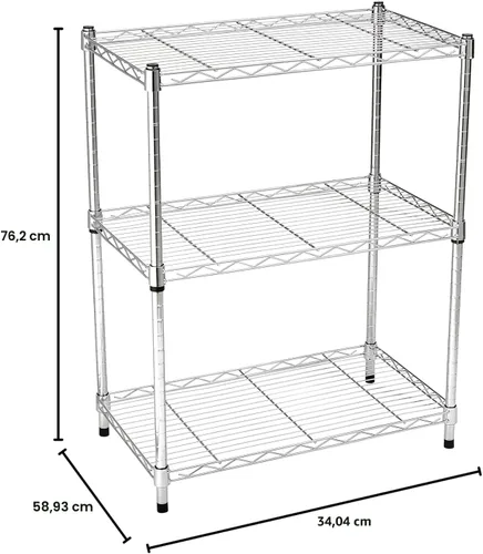 Vista 3 de Amazon Basics Estante organizador ajustable de alambre de acero resistente con 3 estantes para cocina, garaje, 23.2 pulgadas de largo x 13.4 cromado