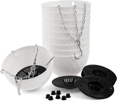 Vista 3 de Foraineam 10 macetas colgantes de 6 pulgadas, maceta de jardín con riego automático, mini macetas para suculentas con cadena para colgar