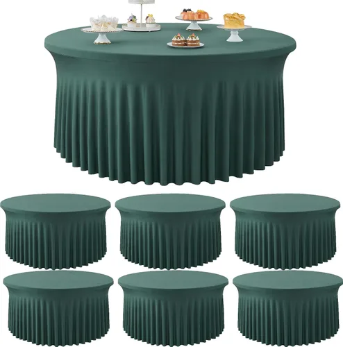 Vista 38 de Paquete de 6 manteles redondos de elastano azul bebé para mesa de 60 pulgadas, manteles elásticos de 120 pulgadas ajustables de 5 pies, manteles