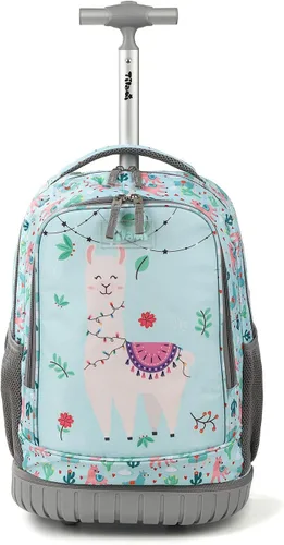 Tilami Mochila rodante con diseño de ruedas de carretilla, lindo estampado de dibujos animados para niños y niñas, viajes, escuela, viaje de Alpaca