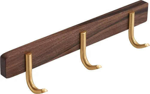 Vista 16 de Perchero montado en la pared, perchero colgante de entrada, riel para abrigos de metal y madera con 3 ganchos rústicos para abrigo, bufanda, bolsa