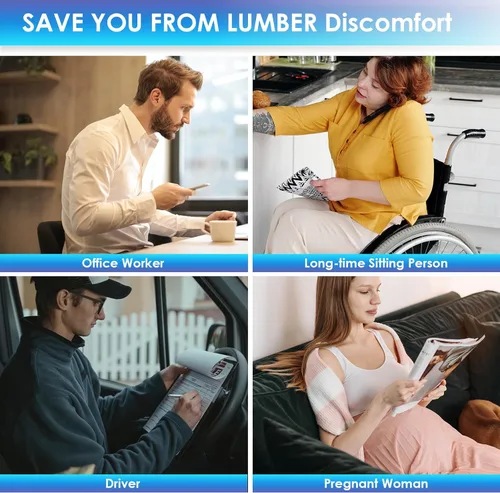 Vista 4 de Almohada lumbar para silla y coche, soporte de espalda para oficina, cojín de espuma viscoelástica con cubierta de malla - Azure