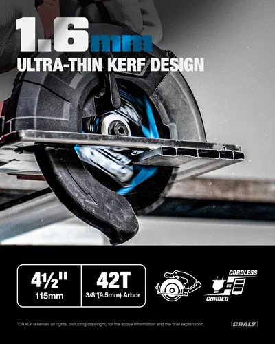 Vista 3 de CRALY Hoja de sierra circular de 4-1/2 pulgadas con 42 dientes para cortar aluminio y metal no ferroso, eje de 3/8 mm, con punta de carburo, corte