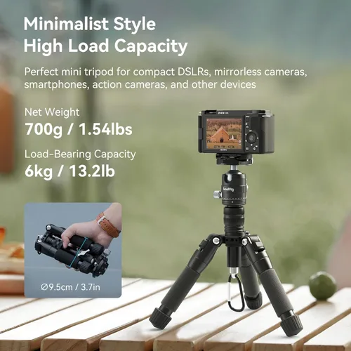 Vista 2 de SmallRig VT-20 Mini Trípode de Aluminio, Trípode de Escritorio de 20" con Cabeza de Bola de 360°, Trípodes de Escritorio Compactos para Cámara DSLR