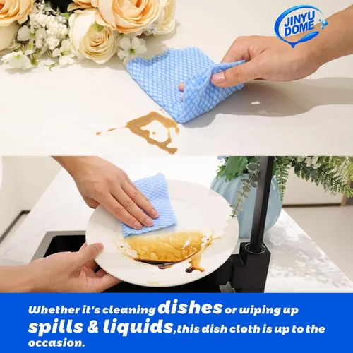 Vista 6 de Paños de limpieza desechables de cocina, paños reutilizables para cocina, baño, limpieza del hogar (azul, paquete de 100 unidades)