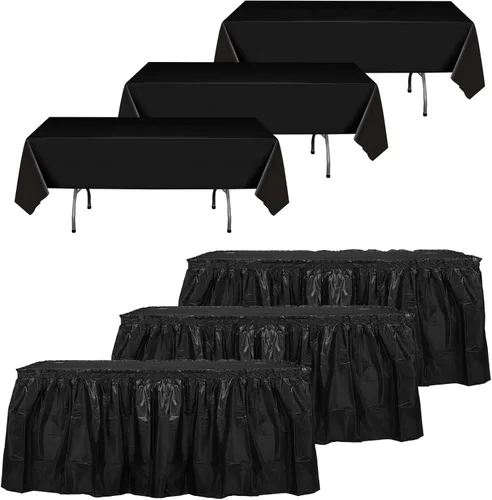Vista 10 de Oudain 6 piezas de faldas de mesa de plástico y manteles a prueba de manchas 54 x 108 pulgadas, mantel de plástico desechable de 168 x 29 pulgadas