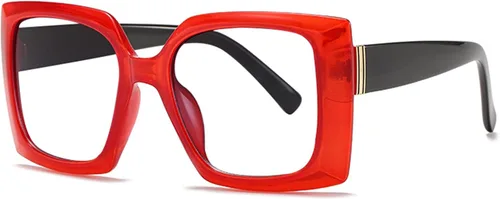 Lentes de lectura cuadrados retro con bloqueo de luz azul para mujeres y hombres, de gran tamaño, antirreflejos, lentes UV Rojo/Negro