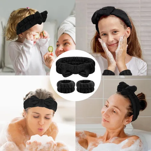 Vista 8 de CERETIA Juego de lavado facial – diadema, pulseras con soporte, toallas de muñeca de spa absorbentes de microfibra