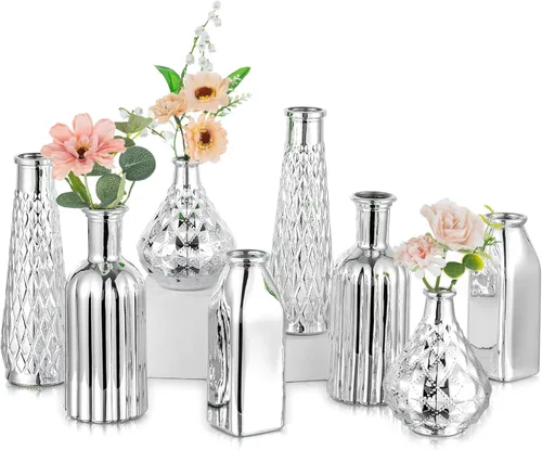 Vista 9 de Glasseam - Jarrón dorado de vidrio para flores: pequeños jarrones de vidrio para centros de mesa de la sala de estar y la mesa de la cocina, 4