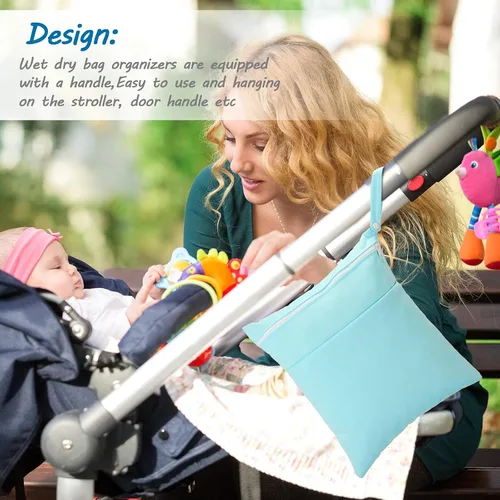 Vista 5 de Shappy 4 bolsas para artículos húmedos y secos para pañales de tela para bebé, bolsa impermeable lavable, de viaje, reutilizable, con 2 bolsillos
