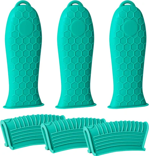 Vista 8 de Joyhalo Cubierta de mango de sartén de hierro fundido, paquete de 6 fundas resistentes al calor, funda de silicona para sartén de hierro fundido