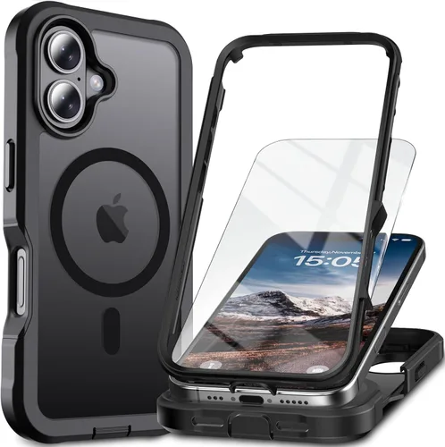 Vista 12 de Funda magnética para iPhone 13/14, protector de pantalla, compatible con MagSafe, protección contra caídas de grado militar, protección resistente