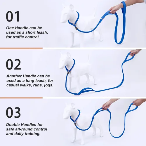 Vista 44 de Correa antideslizante para perro, correa de entrenamiento para perros con doble asa, correa antideslizante de cuero suave y collar, correa de nailon