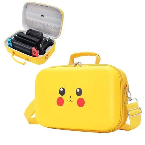Compact Hard Shell Cute Carrying Travel Case, Kawaii Yellow Storage Bag Compatible with Nintendo SwitchSwitch OLED, Portable Travel Case with strap