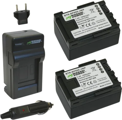 Wasabi Power Batería BP-807, BP-808, BP-809 (paquete de 2) y cargador para Canon FS21, FS22, FS31, FS40, FS200, FS300, FS400, VIXIA HF G10, HF G20,