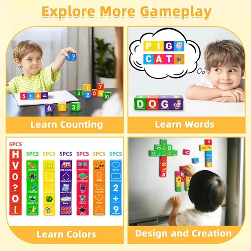 Vista 7 de Bloques magnéticos para niños pequeños de 1 a 3, 1.4 pulgadas, bloques de construcción grandes, número ABC, juguetes de aprendizaje para niños de 1