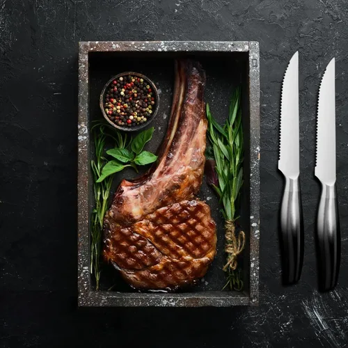 Vista 5 de Juego de cuchillos, 12 cuchillos de cocina con bloque, 6 cuchillos de carne de acero inoxidable, cuchillo de chef, cuchillo de trinchar, cuchillo