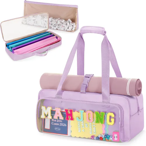 Yarwo 3 PCS Mahjong Bag for Tiles & Racks, Empty American Mahjong Game Tote Purple