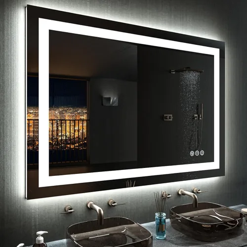 Vista 14 de LOAAO Espejo de baño LED de 60 x 40 pulgadas con luces, antiniebla, regulable, retroiluminado + iluminado frontal, espejo de tocador de baño