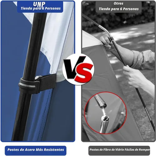 Vista 5 de UNP Carpas para 6 personas, impermeable, resistente al viento, fácil instalación, tienda de campaña familiar de doble capa con 1 puerta de malla y 5