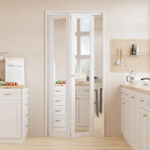 Vista 8 de Puertas plegables para apertura de 24 x 80 pulgadas. Puerta de armario plegable con espejo con perilla y kit de herramientas, puerta