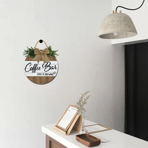 Vista 5 de Cartel de café con texto en inglés «Love Is Brewing» para cafetería, letrero de madera rústica de 11 pulgadas para decoración de pared de cafetería