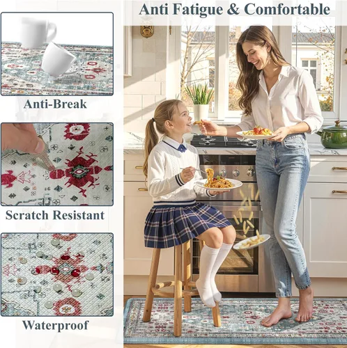 Vista 6 de Collive Alfombras y Tapetes Boho para Cocina 2 PIEZAS Alfombra Antifatiga Acolchada, Juego de 2 Alfombras de Cocina Impermeables Antideslizantes