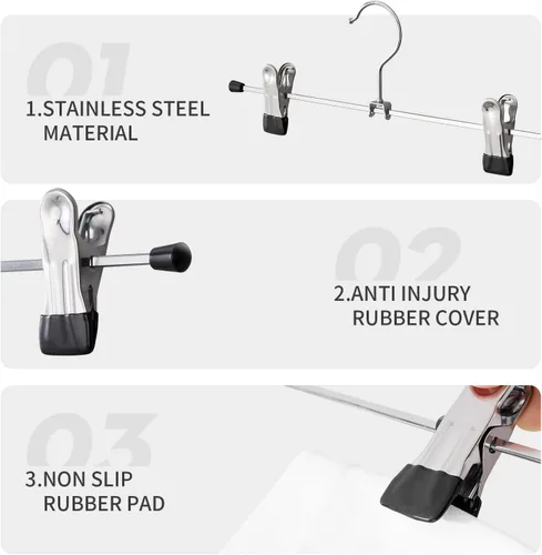 Vista 3 de Cimlord Paquete de 12 perchas para pantalones con clips para mujer, perchas de metal resistente para ropa para armario, ahorro de espacio