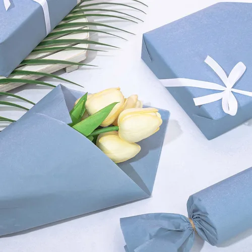 Vista 3 de Whaline 100 hojas de papel de seda azul polvoriento, papel de regalo azul pastel, papel de seda de color liso a granel, papel de seda