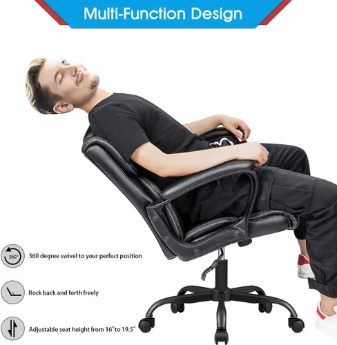 Vista 6 de Furmax - Silla ejecutiva giratoria de oficina para escritorio, con reposabrazos, espalda media, acolchado ergonómico de cuero, con soporte lumbar