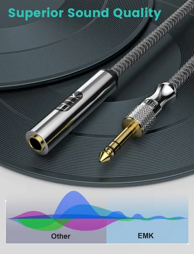 Vista 3 de EMK Cable de extensión estéreo macho a hembra de 1/4 pulgadas (0.250 in) chapado en oro de 1/4 pulgadas (0.250 in) - Cable de extensión