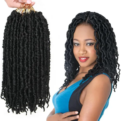 Pelo sintético de ganchillo de 14 pulgadas, 10 paquetes de trenzas onduladas rizadas suaves desgastadas, extensiones de cabello sintético trenzado