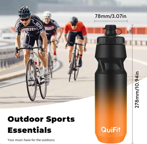 Vista 5 de QuiFit Botella de agua para bicicleta, paquete de 2 botellas exprimibles de 32 onzas, sin BPA, a prueba de fugas, jarra deportiva reutilizable