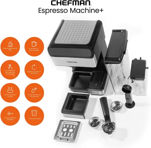 Vista 3 de [Usado] Chefman Crema Deluxe - Máquina de café expreso con doble caldera, utiliza espumador de leche y café espresso simultáneamente, cafetera