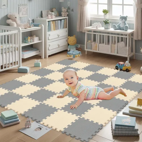 Vista 3 de qqpp Alfombrillas de goma EVA con 18 azulejos entrelazados de espuma para rompecabezas - Alfombra de juego para bebé para jugar Alfombrilla