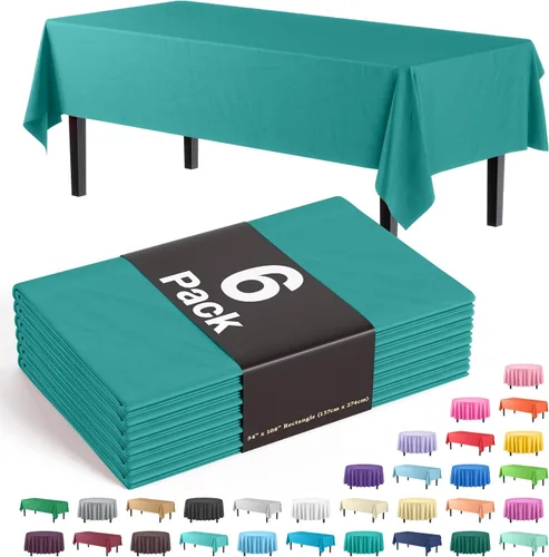 Vista 31 de Party Solids Paquete de 6 manteles de plástico prémium de 54 pulgadas x 108 pulgadas. Cubierta de mesa rectangular de plástico - Aqua