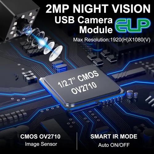 Vista 7 de ELP Cámara web infrarroja infrarroja IR de visión nocturna 1080P para computadora, laptop, Mac, Android, cámara de PC HD de alta velocidad con lente