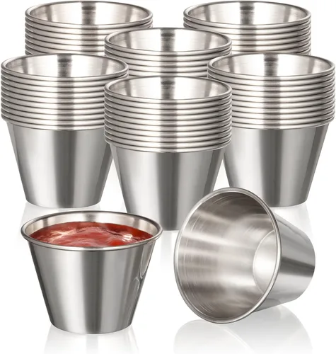 Vista 8 de Fit Meal Prep [Paquete de 12] Tazas de salsa de inmersión de acero inoxidable de 1.5 onzas, moldes de metal reutilizables, cuencos de condimentos